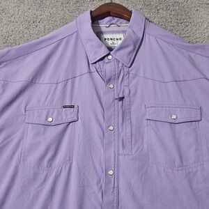 Poncho Western pearl Snap Button Down Fishing Shirt Size 3XL Purple Short Sleeve